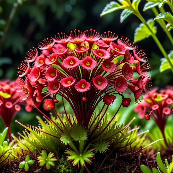 Clipart of a crimson round-leaved sundew