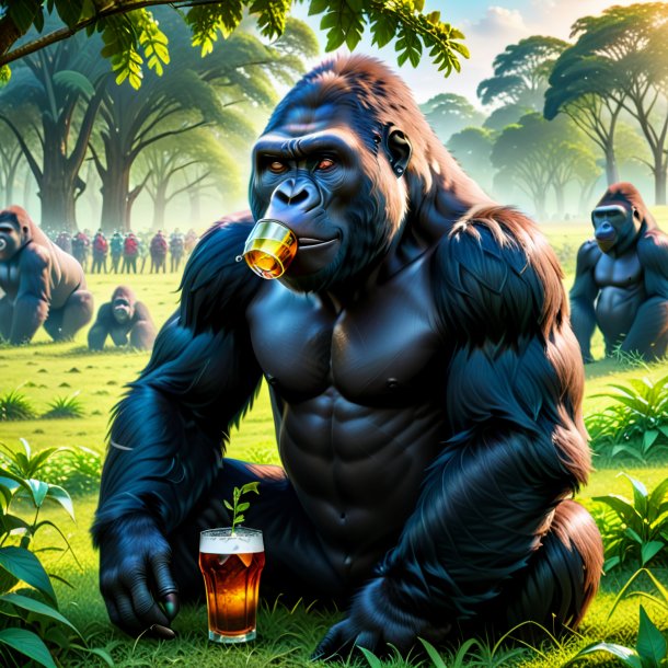 Pic of a drinking of a gorilla on the field