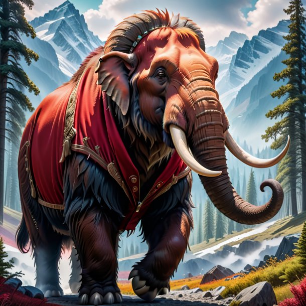 Photo of a mammoth in a red jacket