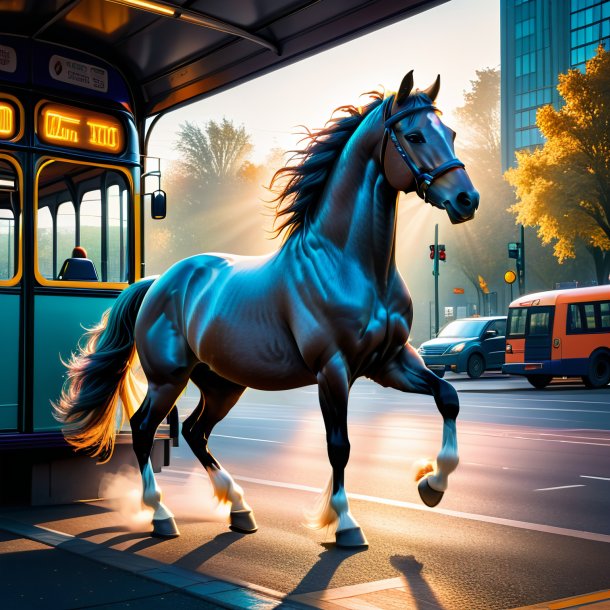 Image d'une danse d'un cheval sur l'arrêt de bus