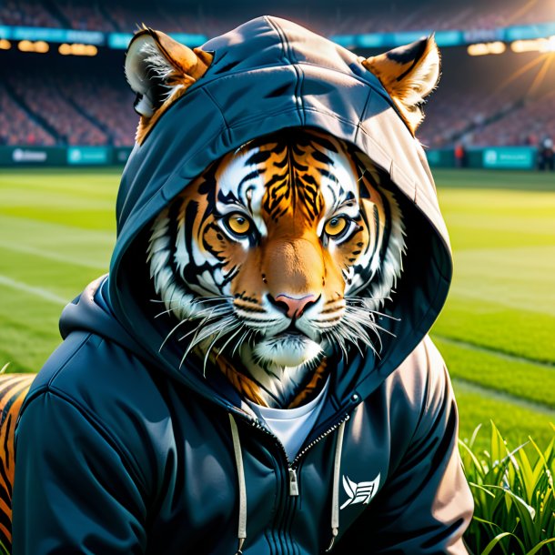 De um tigre em um hoodie no campo