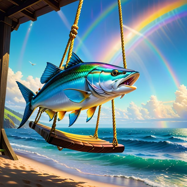 Image of a swinging on a swing of a haddock on the rainbow