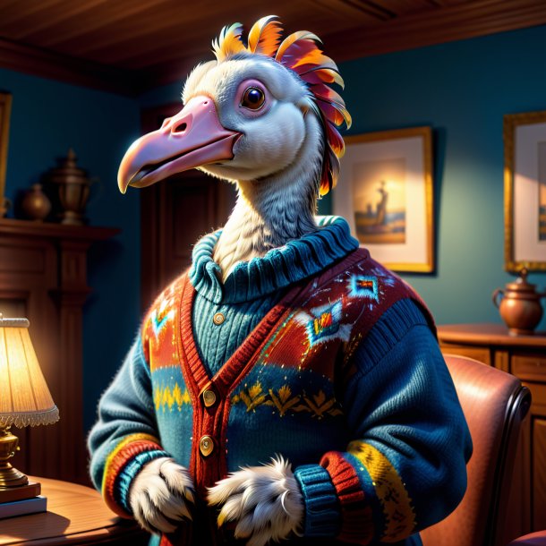 Drawing of a dodo in a sweater in the house