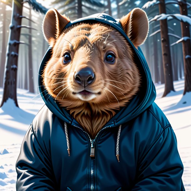 Desenho de um wombat em um hoodie na neve