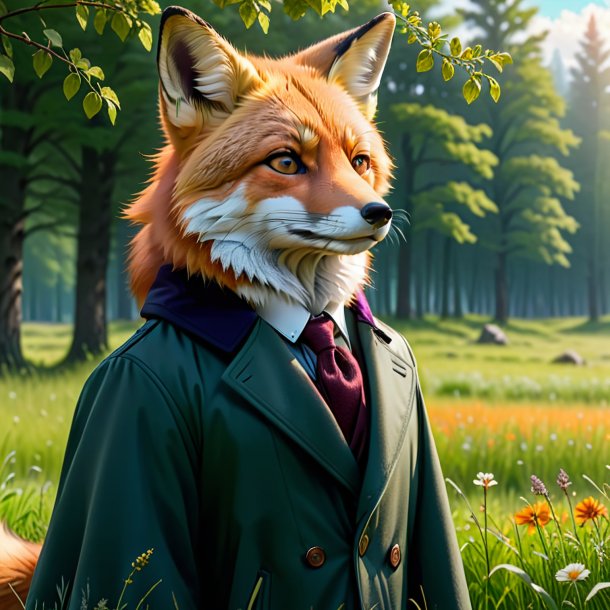 Dessin d'un renard dans un manteau dans la prairie