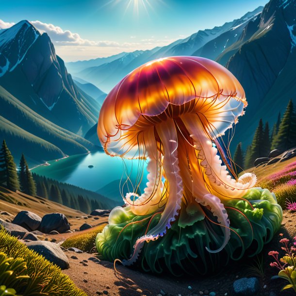 Image of a resting of a jellyfish in the mountains