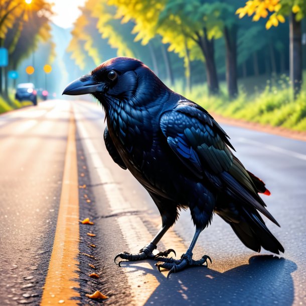 Pic d'un corbeau dans un gants sur la route