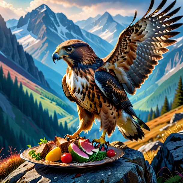 Photo of a eating of a hawk in the mountains