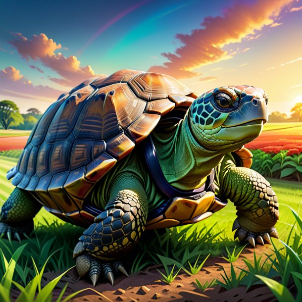 Illustration of a tortoise in a belt on the field