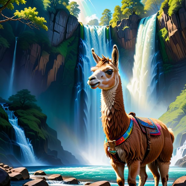 Drawing of a llama in a belt in the waterfall