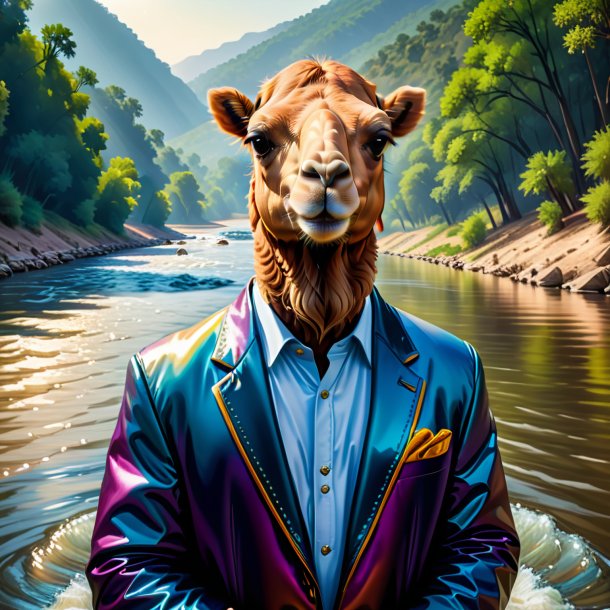 Illustration of a camel in a jacket in the river