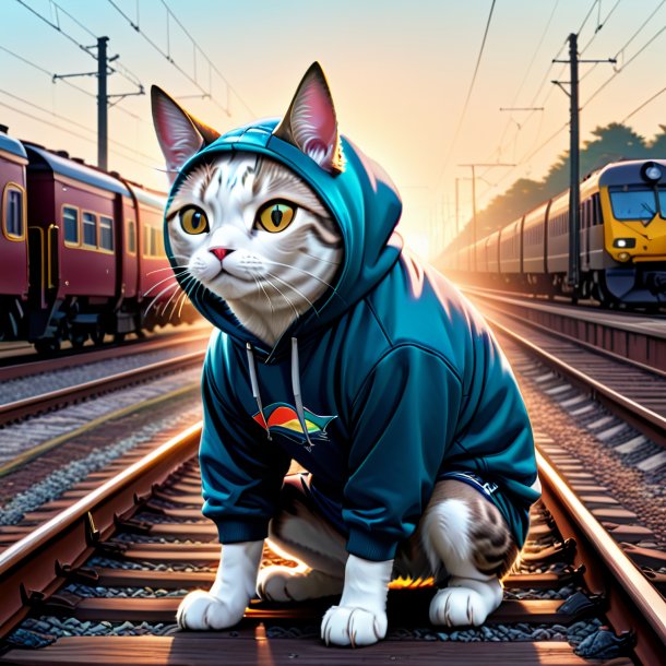 Drawing of a tuna in a hoodie on the railway tracks