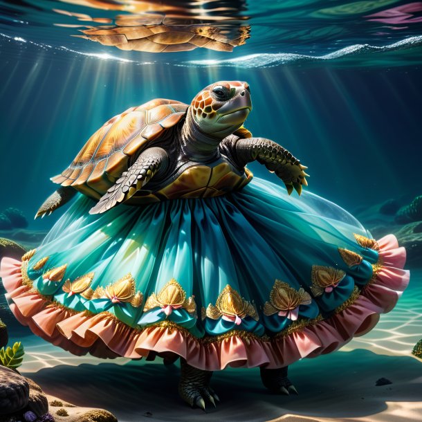 Drawing of a tortoise in a dress in the water