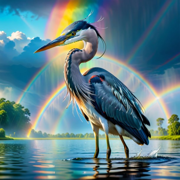 Foto de un baño de una garza en el arco iris