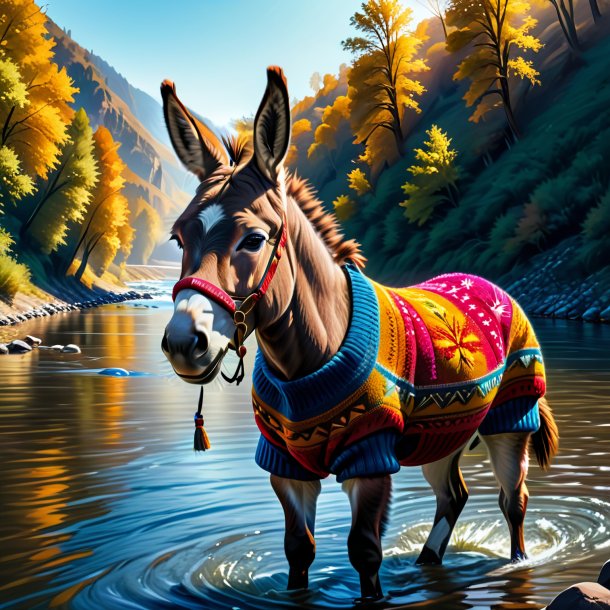 Drawing of a donkey in a sweater in the river