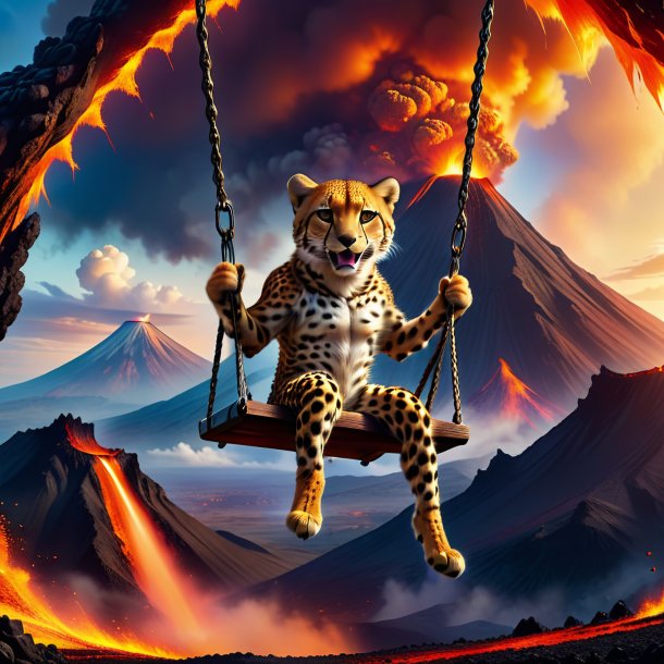 Photo of a swinging on a swing of a cheetah in the volcano