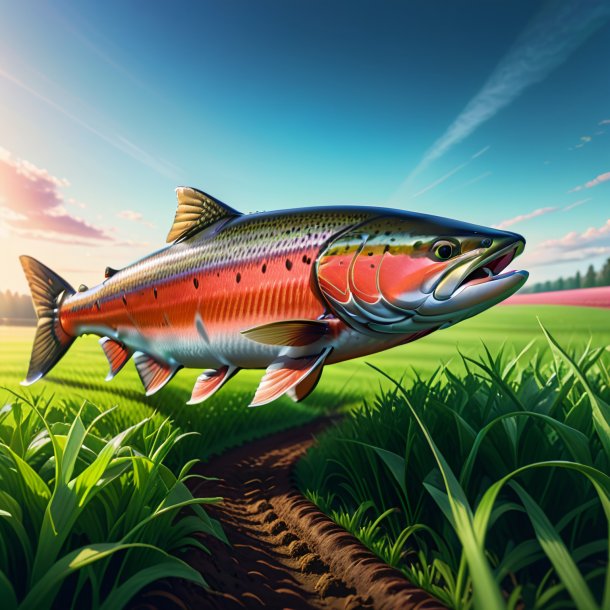 Illustration of a salmon in a belt on the field