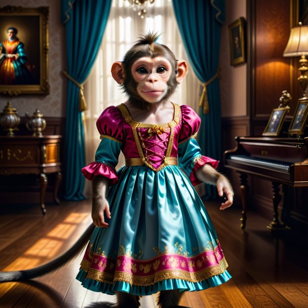 Photo of a monkey in a dress in the house