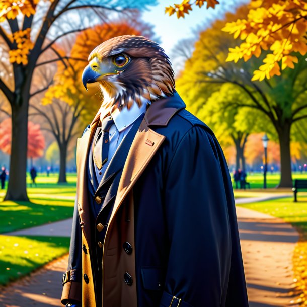 Picture of a hawk in a coat in the park