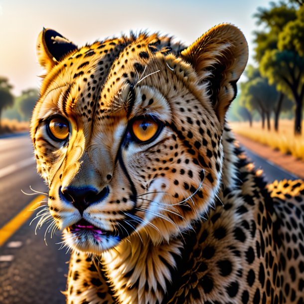 Pic of a crying of a cheetah on the road