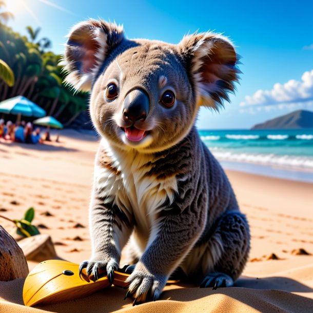 Photo of a playing of a koala on the beach