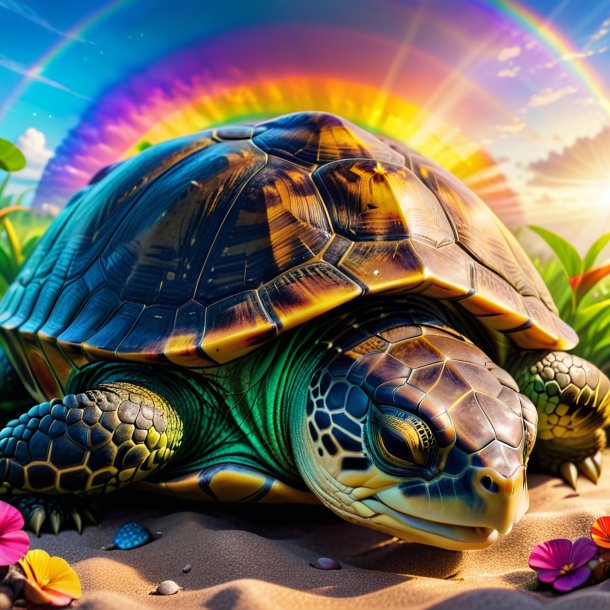 Picture of a sleeping of a turtle on the rainbow