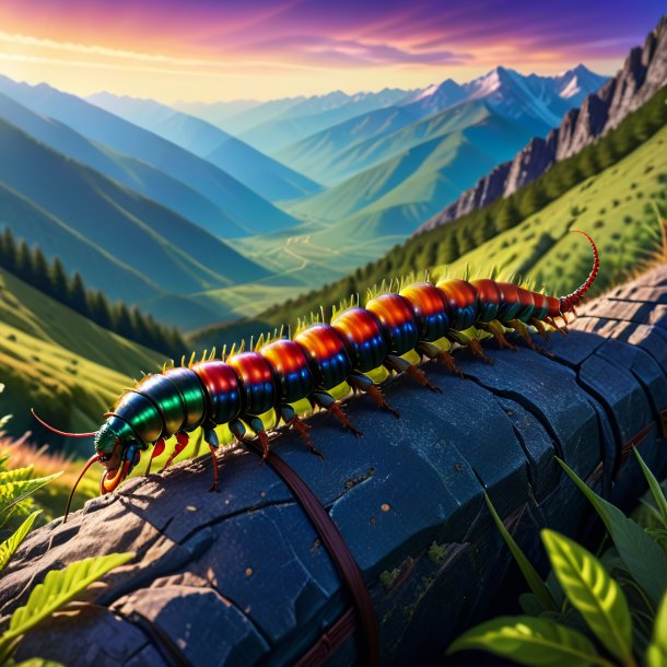 Illustration of a centipede in a belt in the mountains