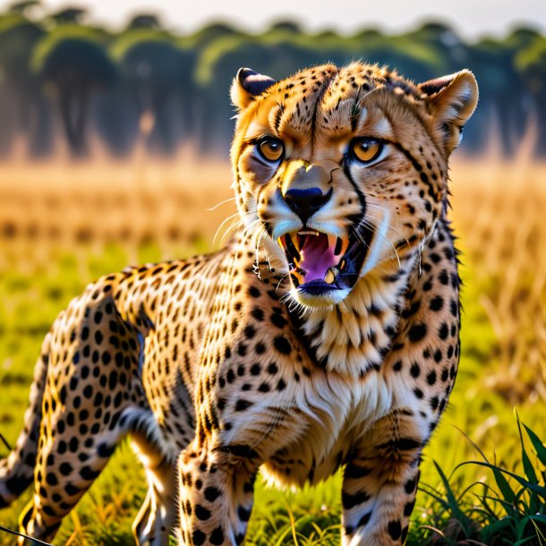 Photo of a angry of a cheetah on the field