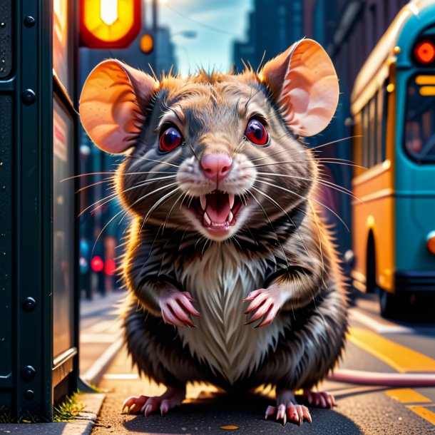 Picture of a angry of a rat on the bus stop