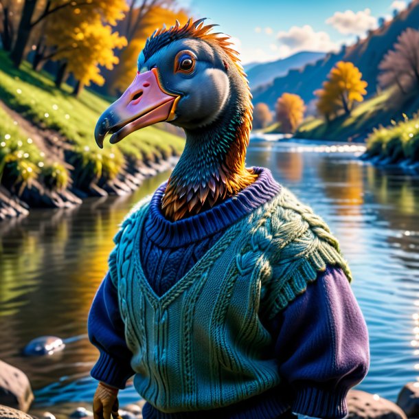 Photo of a dodo in a sweater in the river