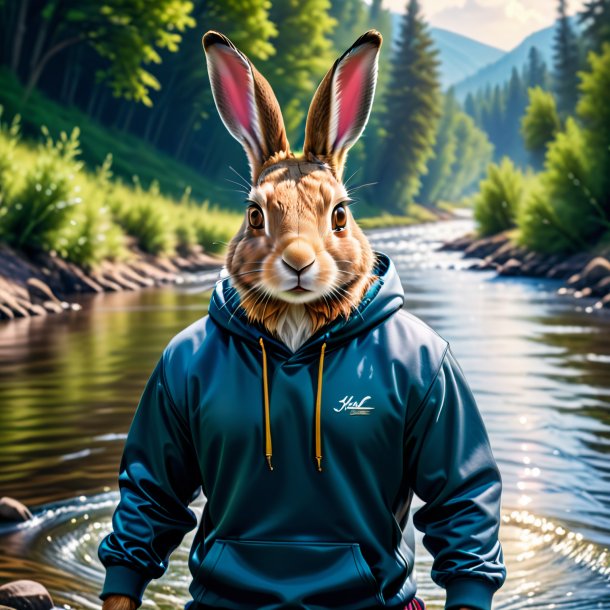 Image of a hare in a hoodie in the river