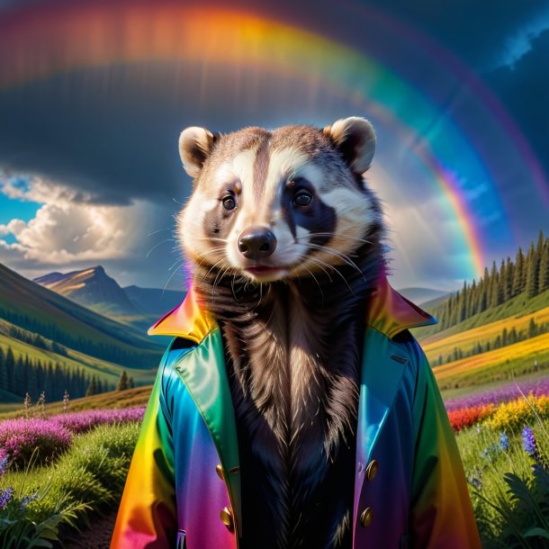 Image of a badger in a coat on the rainbow