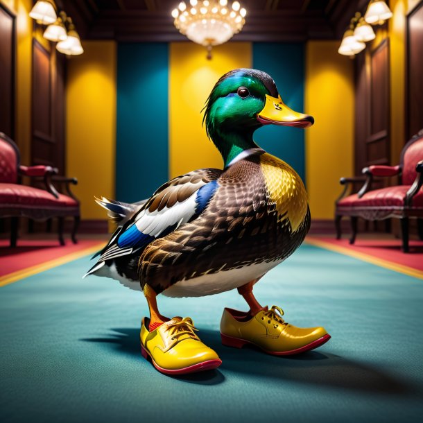 Picture of a duck in a yellow shoes