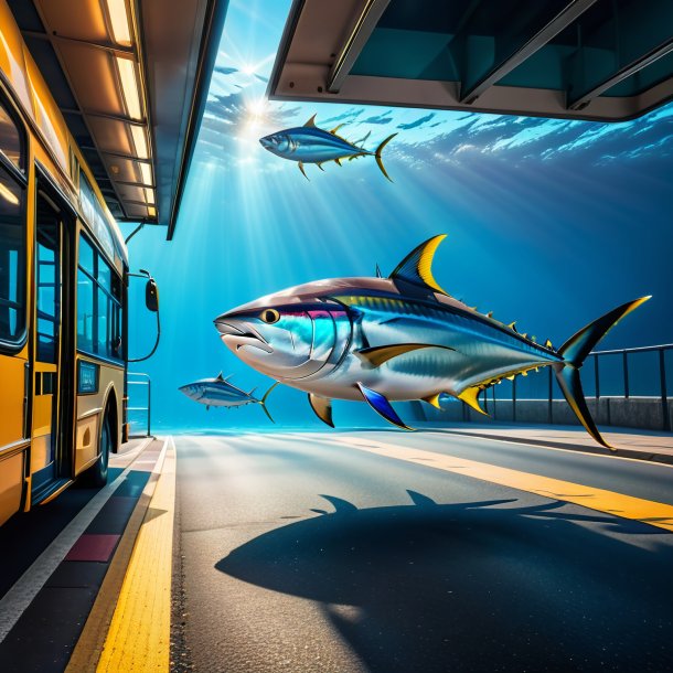 Image of a swimming of a tuna on the bus stop