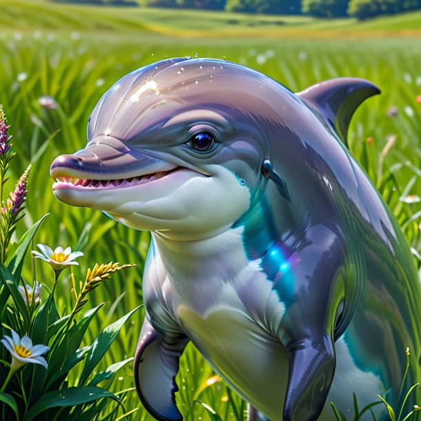 Pic d'un sourire d'un dauphin dans la prairie