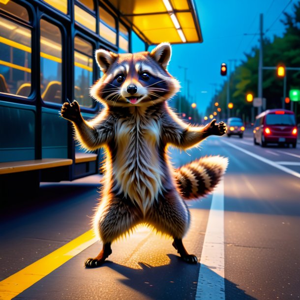 Pic of a dancing of a raccoon on the bus stop