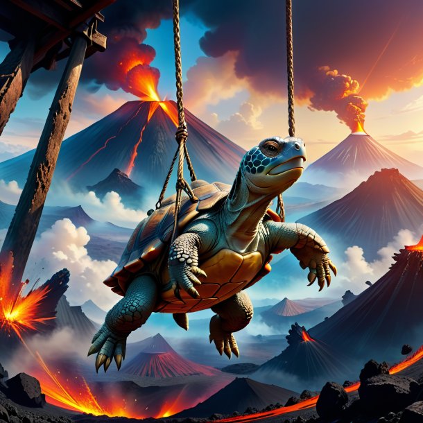 Picture of a swinging on a swing of a tortoise in the volcano