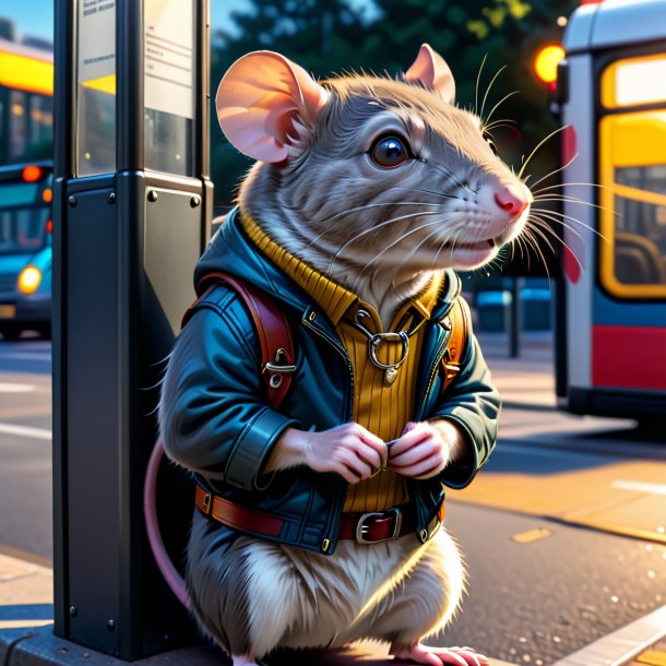 Drawing of a rat in a belt on the bus stop