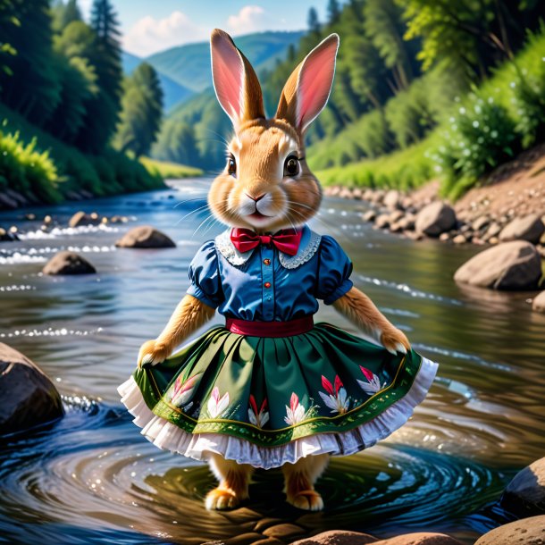 Photo of a rabbit in a skirt in the river