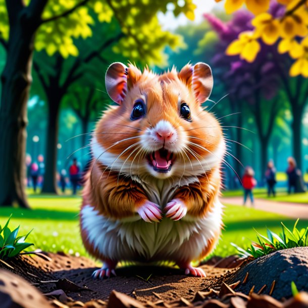 Photo of a threatening of a hamster in the park