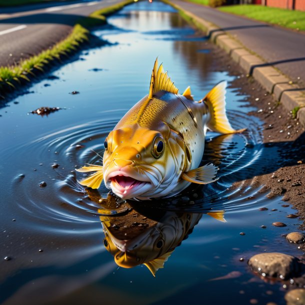 Imagem de um haddock em um casaco na poça