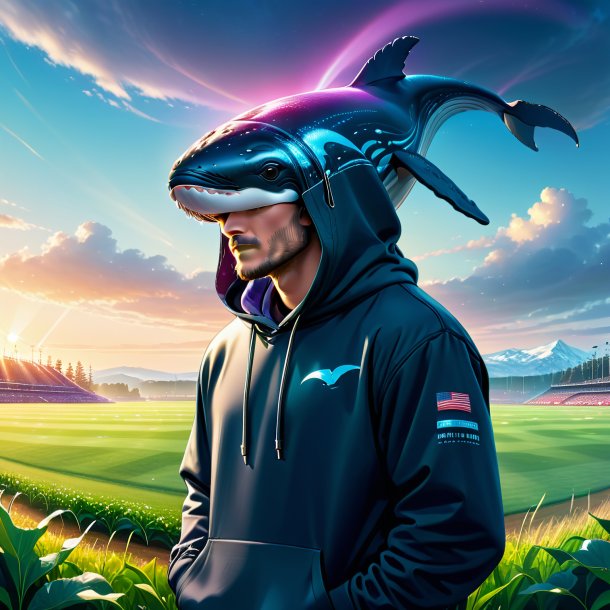 Illustration of a whale in a hoodie on the field