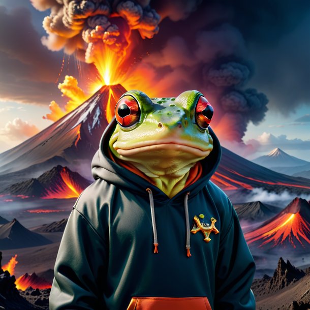 Picture of a frog in a hoodie in the volcano