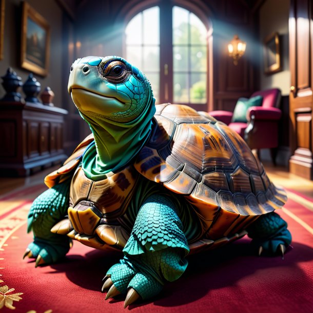 Picture of a tortoise in a gloves in the house