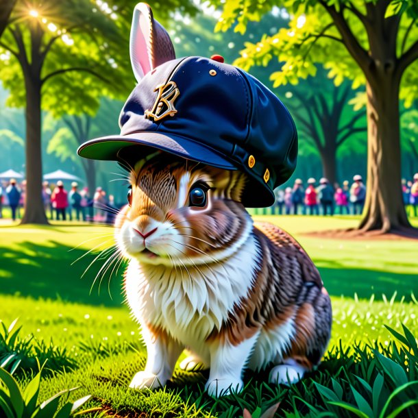 Image of a rabbit in a cap in the park