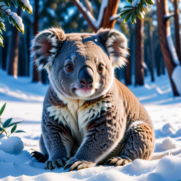 Foto de un descanso de un koala en la nieve