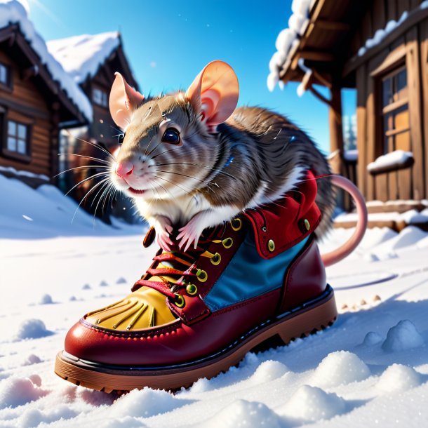 Foto de una rata en un zapato en la nieve