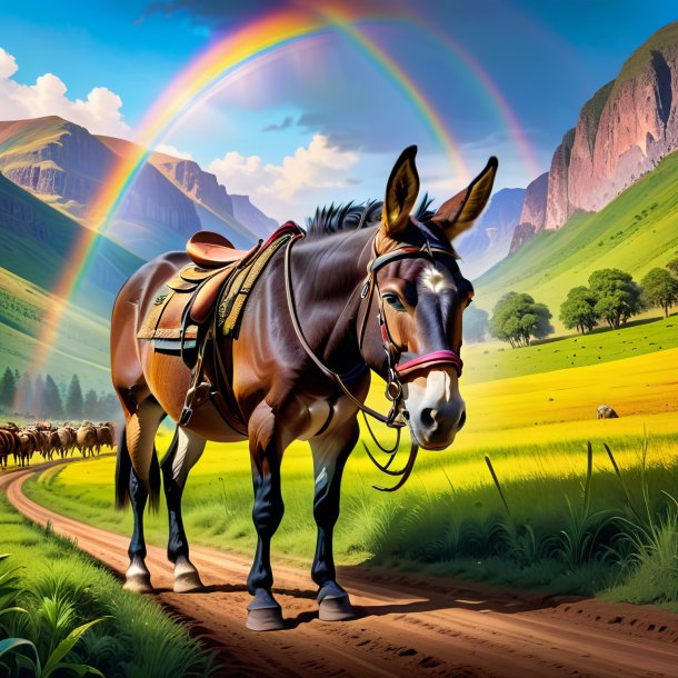 Picture of a playing of a mule on the rainbow