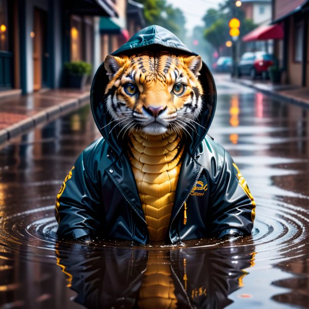 Image of a cobra in a hoodie in the puddle