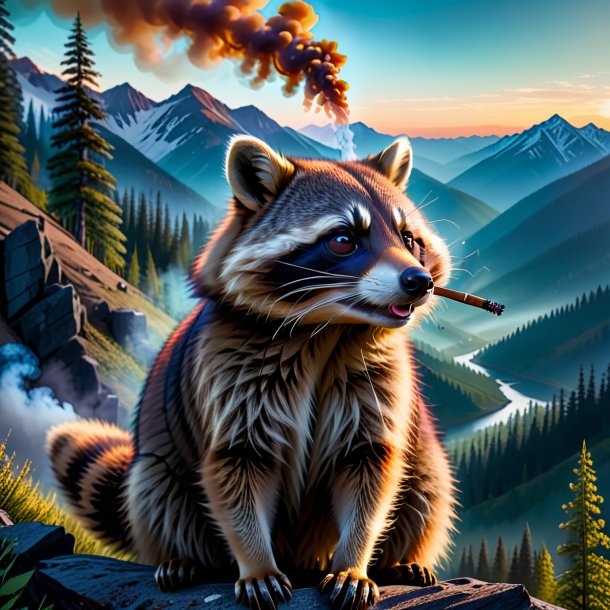 Pic of a smoking of a raccoon in the mountains